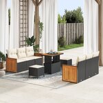 Ensemble de Canapé de Jardin 9 Pièces avec Coussins Noir Rattan PE Acacia