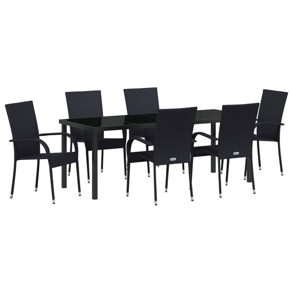 vidaXL Ensemble de salle à manger de jardin 7 pièces en rattan poly noir