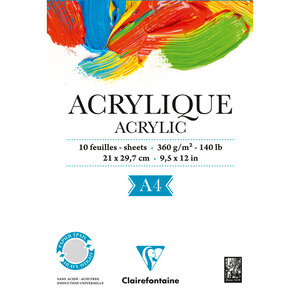 Bloc Acrylique 360g 10F encollé 1 Côté A4 CLAIREFONTAINE