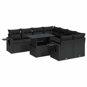 vidaXL Salon de jardin 9 Pièces avec coussins noir résine tressée