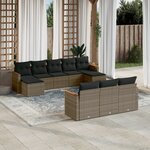 vidaXL Salon de jardin avec coussins 10 Pièces gris résine tressée