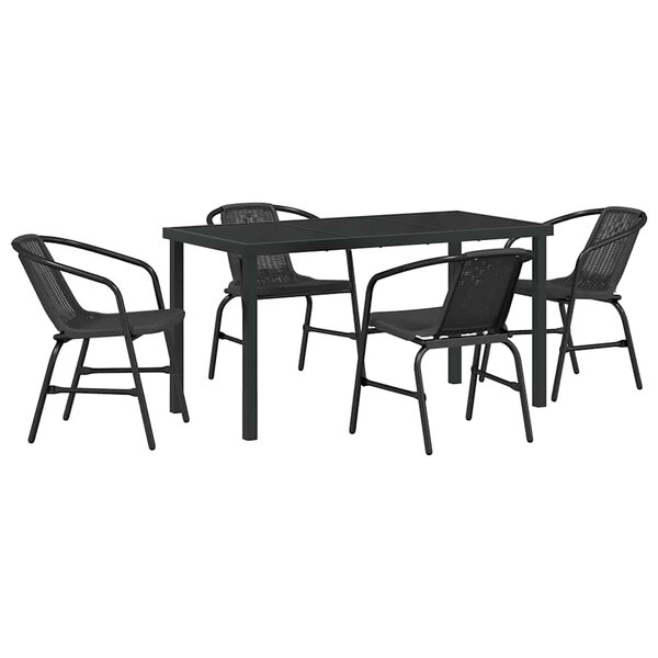 vidaXL Ensemble de salle à manger pour jardin 5 Pièces Noir Poly rotin