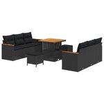 vidaXL Ensemble de canapé de jardin 9 Pièces Noir polyrotin