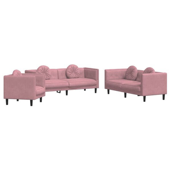 vidaXL Ensemble de canapés 3 Pièces avec coussins rose velours