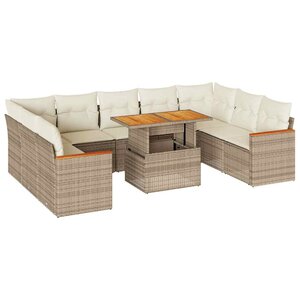 vidaXL Salon de jardin avec coussins 10Pièces beige résine tressée acacia