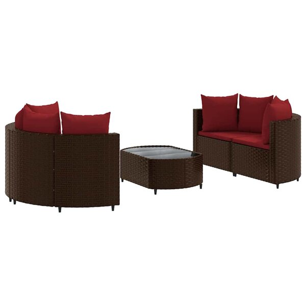 vidaXL Salon de jardin avec coussins 5 Pièces marron résine tressée
