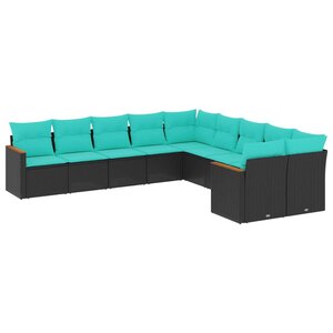 vidaXL Salon de jardin 10 Pièces avec coussins noir résine tressée