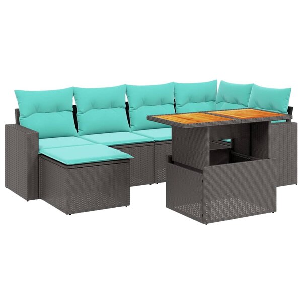 vidaXL Salon de jardin 7 Pièces avec coussins noir résine tressée