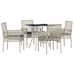 vidaXL Ensemble repas jardin 5 pièces gris clair poly rotin
