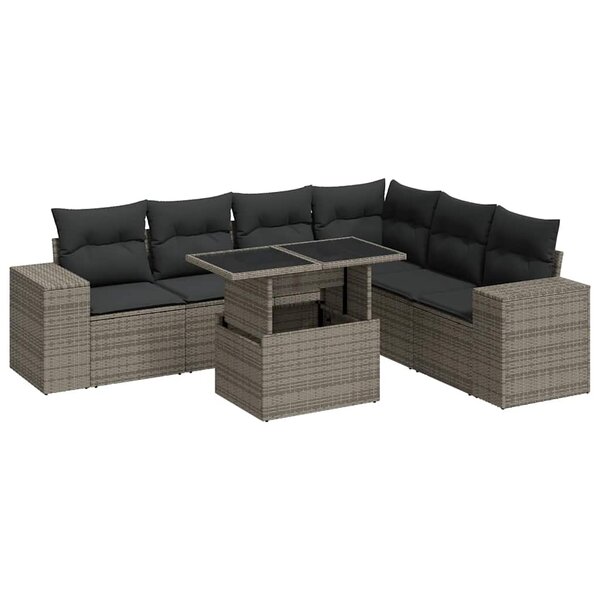 vidaXL Salon de jardin avec coussins 7 Pièces gris résine tressée