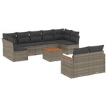 vidaXL Salon de jardin avec coussins 10 Pièces gris résine tressée