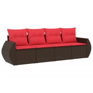 vidaXL Salon de jardin 4 Pièces avec coussins marron résine tressée