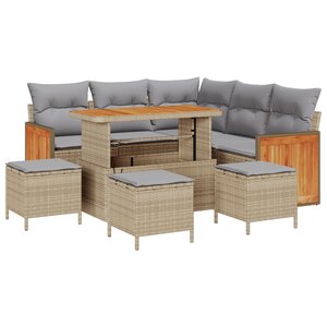 Canapé de jardin vidaXL 9 pièces avec coussins Beige Poly Rotin Acacia