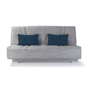 Banquette clic-clac 3 places tissu gris + Coussins déco bleu 193 cm