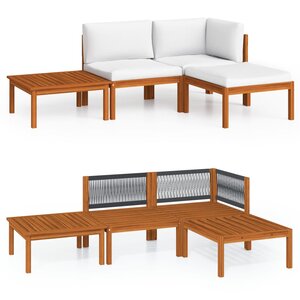 vidaXL Salon de jardin 4 Pièces avec coussins Crème Bois d'acacia solide