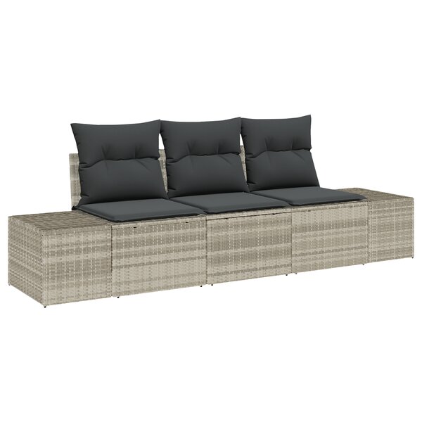 vidaXL Ensemble de Canapé de Jardin de 3 Pièces avec Coussins Gris Clair Rotin Poly