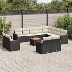 vidaXL Salon de jardin avec coussins 13 Pièces noir résine tressée