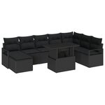 vidaXL Canapé de jardin 9 pièces avec coussins en poly rattan noir