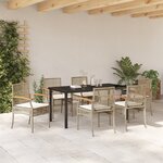 vidaXL Ensemble de salle à manger de jardin de 7 pièces avec coussins Beige en rotin poly