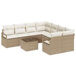 Ensemble de canapé de jardin de 9 pièces avec coussins beige en rotin