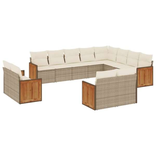 vidaXL Salon de jardin avec coussins 12 Pièces beige résine tressée