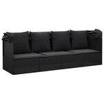vidaXL Lit de salon d'extérieur toit et coussins Noir Résine tressée