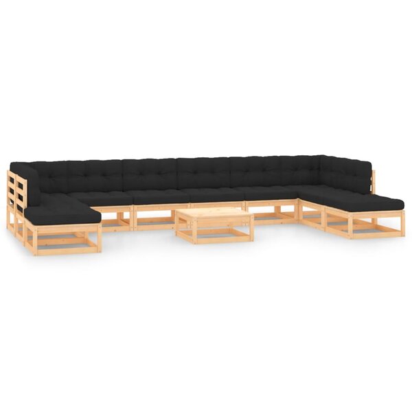 Salon de jardin meuble d'extérieur ensemble de mobilier 11 pièces avec coussins anthracite pin massif 02_0015285