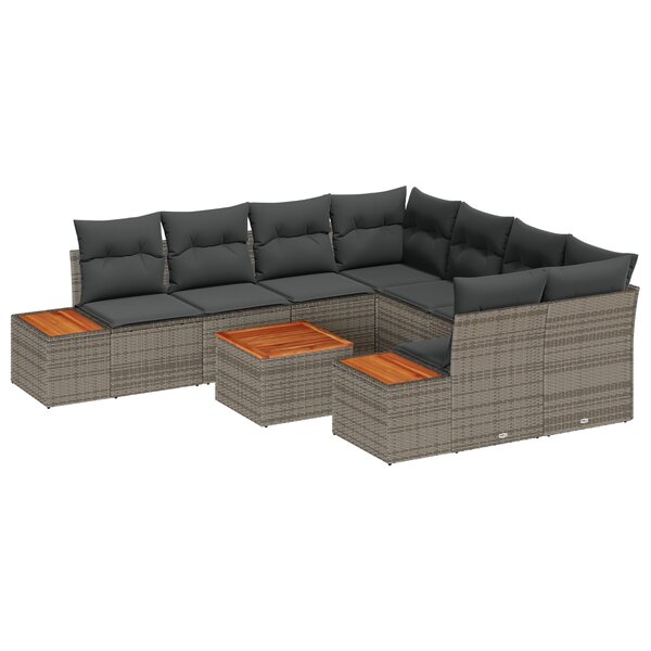 vidaXL Ensemble de canapé de jardin 9 pièces avec coussins en poly rotin gris et acacia