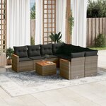 vidaXL Salon de jardin 9 Pièces avec coussins gris résine tressée