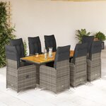 vidaXL Ensemble de bistro de jardin 9 Pièces coussins gris poly rotin