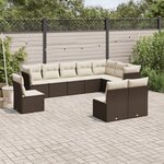 vidaXL Salon de jardin 10 Pièces avec coussins marron résine tressée