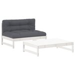 vidaXL Salon de jardin 2 Pièces avec coussins blanc bois massif