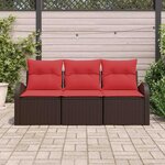 vidaXL Ensemble de canapé de jardin 3 Pièces Marron et rouge Poly rotin