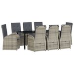 Ensemble de salle à manger de jardin de 9 pièces avec coussins en poly rattan gris