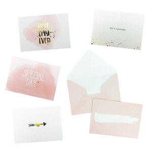 Carte illustrée rose blanc et doré avec enveloppe 4 pièces