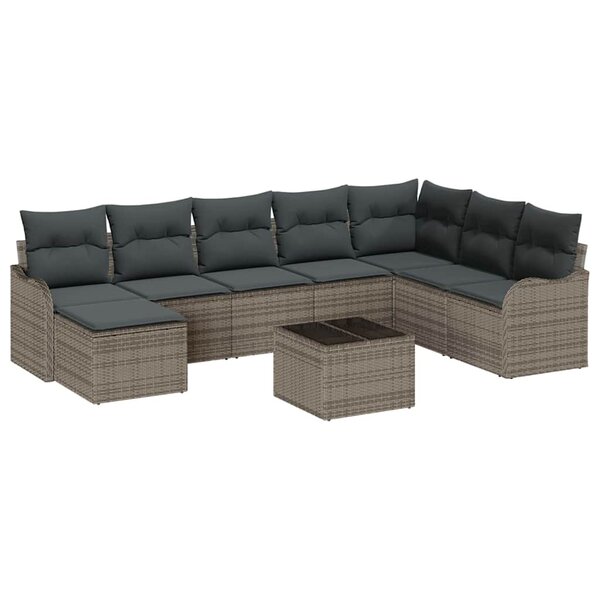 vidaXL Ensemble de canapé de jardin avec coussin 9 Pièces Gris Poly rotin