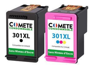 CARTOUCHE 301XL 2pack pour HP sans affichage du niveau d'Encre COMETE Entreprise Française