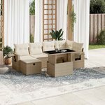 vidaXL Salon de jardin avec coussins 7 Pièces beige résine tressée