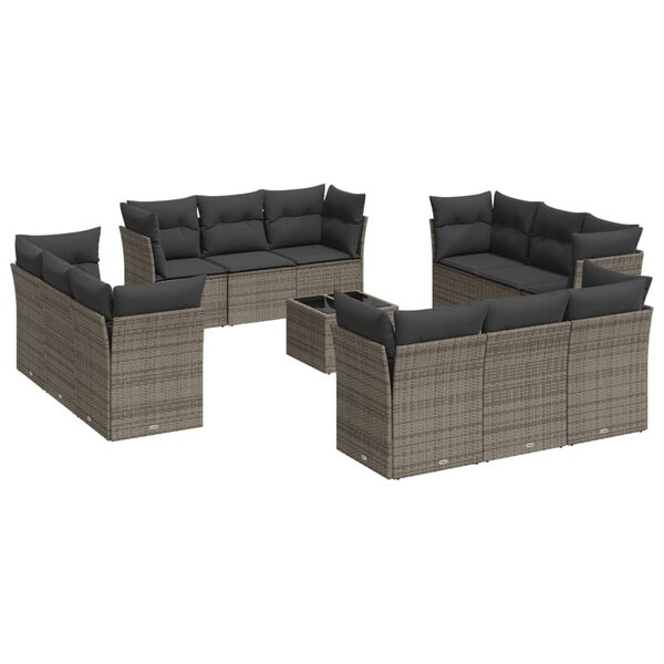 vidaXL Salon de jardin avec coussins 13 Pièces gris résine tressée