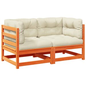 vidaXL Salon de jardin 2 Pièces avec coussins cire marron bois pin massif