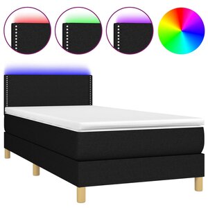 vidaXL Sommier à lattes de lit avec matelas et LED Noir 90x190cm Tissu