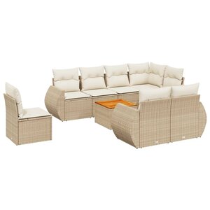 vidaXL Salon de jardin avec coussins 9 Pièces beige résine tressée