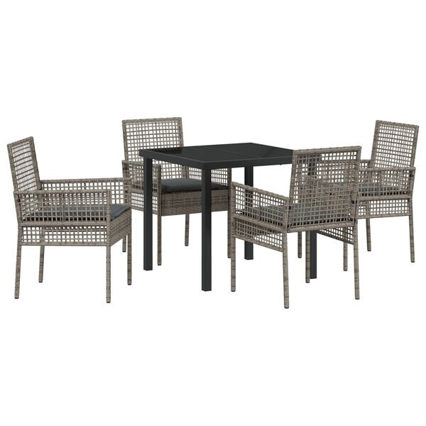vidaXL Set de jardin 5 pièces avec coussins gris Poly Rattan