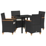 vidaXL Ensemble de Salle à Manger de Jardin de 5 Pièces avec Coussins Noir Poly Rattan