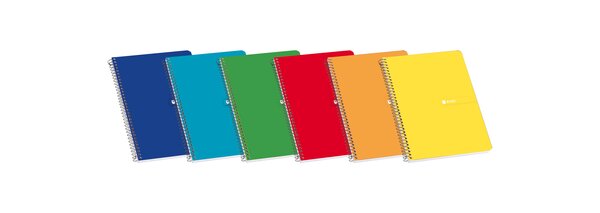 LOT de 10 Cahier à spirales Enri Couverture souple 4º 3x3 - 80 feuilles - Marge - Couleurs assorties