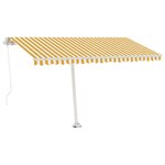 vidaXL Auvent manuel rétractable avec LED 450x350 cm Jaune et blanc