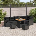 vidaXL Ensemble de canapé de jardin avec coussin 9 Pièces Noir