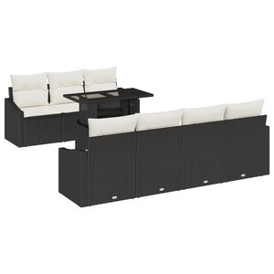 vidaXL Ensemble de canapé de jardin 8 pièces avec coussins Noir Poly Rattan