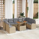 vidaXL Ensemble de salle à manger de jardin 10 pièces avec coussins en poly rattan beige acacia