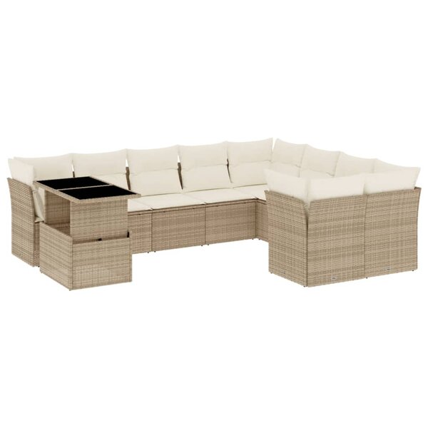 vidaXL Salon de jardin avec coussins 10 Pièces beige résine tressée